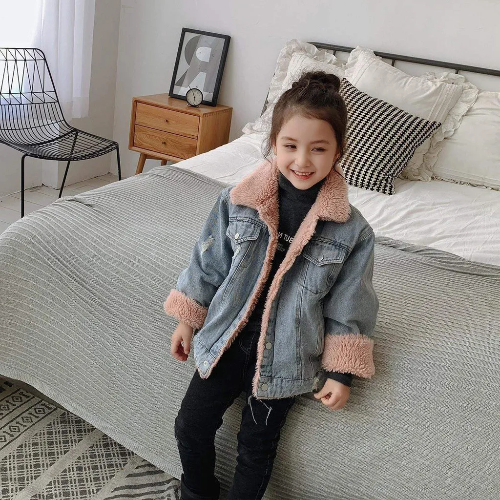 ARLONEET baby girls Boys Hooded Faux Fur Fleece Thick Denim coats Kids winter warm Plush velvet Hoodies Jacket Outerwear CN01