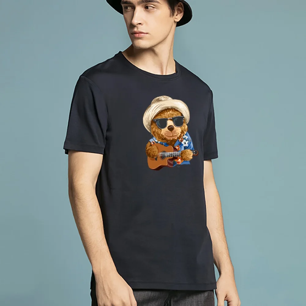 2022 Summer Bear Print Short-sleeved T-shirt Male Short Sleeved Summer Casual Loose O-Neck Tees Harajuku Streetwear Men T Shirt