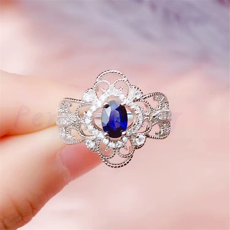 Кольцо с натуральным сапфировым цветком, 0.6CT, драгоценный камень,, Стерлинговое Серебро 925 пробы, ювелирные украшения# R991203