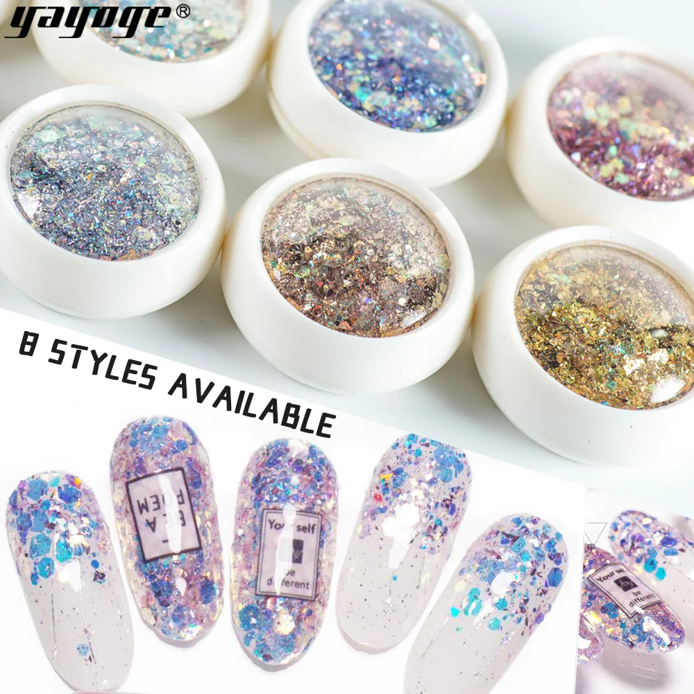 

Yayoge 8pcs Nail Art Sequins Set Colorful 3D Charm Dust for Manicure UV Gel Polish New Decorations For Nail Art Salon