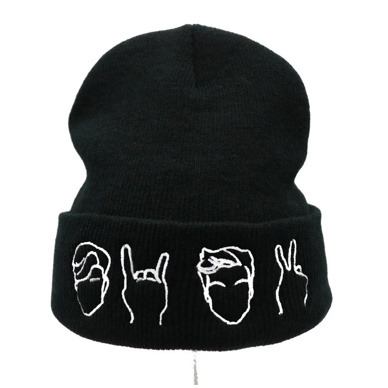 Осенне зимние вязаные шапочки с вышивкой для мужчин и женщин шапки унисекс