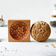 

Wooden Cookie Stamps Moulds and Cutters 3d Cake Embossing Baking Mold Tools Rose Reindeer Stamp Xmas Decoration