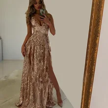 Европейский и американский стиль формальное платье алиэкспресс Лидер продаж Сексуальное Женское Платье с v-образным вырезом и блестками