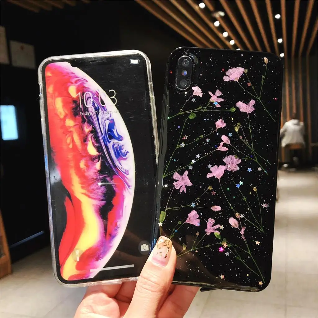 Для iphone X xs max XR чехол настоящий высушенный цветок ручной работы прозрачный прессованный Телефон чехол для iphone 6 7 8 Plus Мягкий ТПУ задняя