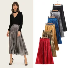 Юбка женская одежда цвета металлик Женская плиссированная печать эластичная талия свободные юбки осень зима модная юбка
