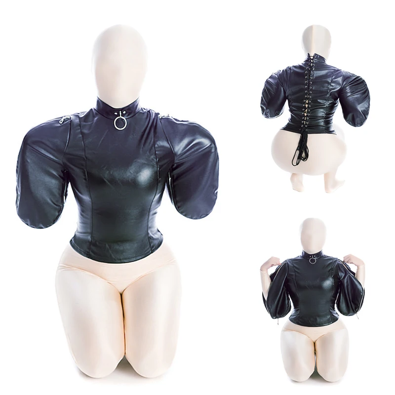 BDSM Bondage Mummy Restraint Bags,Leather Double Arm Binder Restraint Straitjacket,Sexy Costume,Sex Slave Binding Women Sex Toys 1