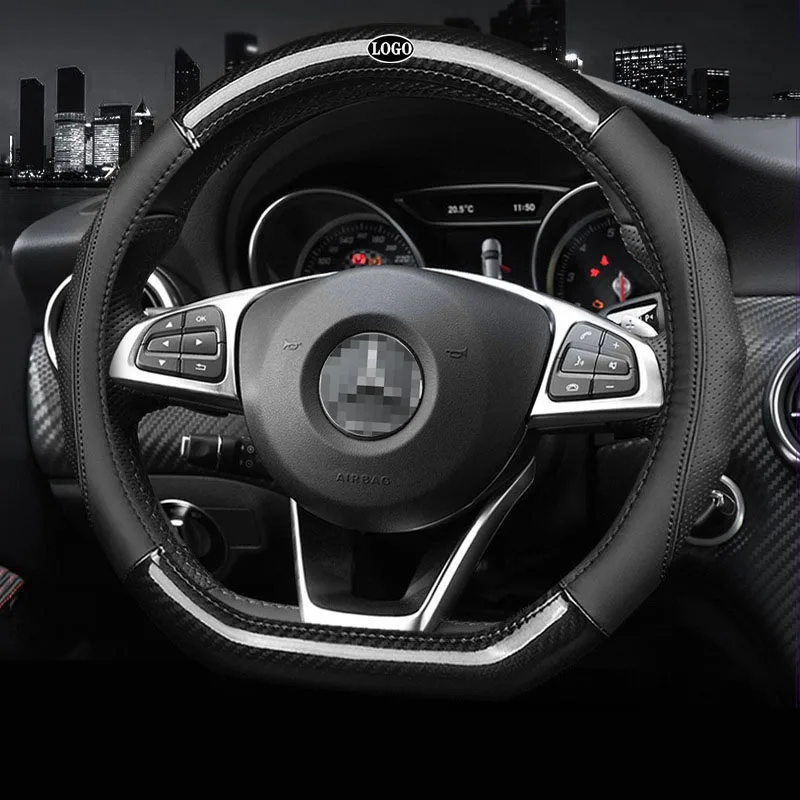 Car Carbon Fiber Leather Steering Wheel Covers Interior Accessories 38cm for Mercedes Benz W204 W213 W212 W211 W176 Styling | Автомобили и