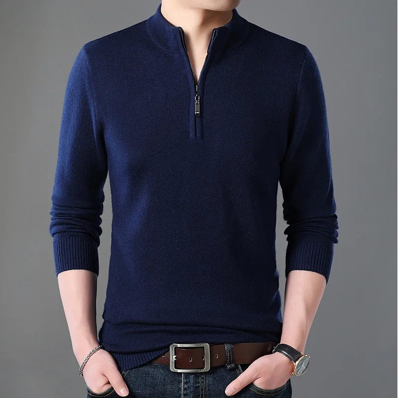 

YUSHU 2019 Men's Cashmere Sweaters Autumn Winter Thick Warm Wool Zipper Pullover Man Casual Turtleneck Knitwear