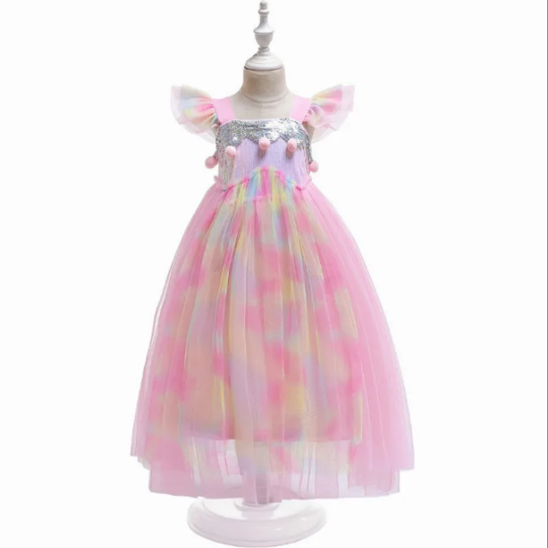Новинка 2019 года; стильная детская одежда с рукавами-крылышками; платье принцессы с единорогом; платье для девочек; платье на Хэллоуин;