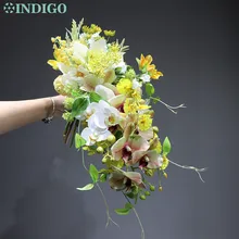 Индиго разработан-в форме капли воды букет орхидеи Свадьба невесты Холдинг желтый цветок композиция Цимбидиум