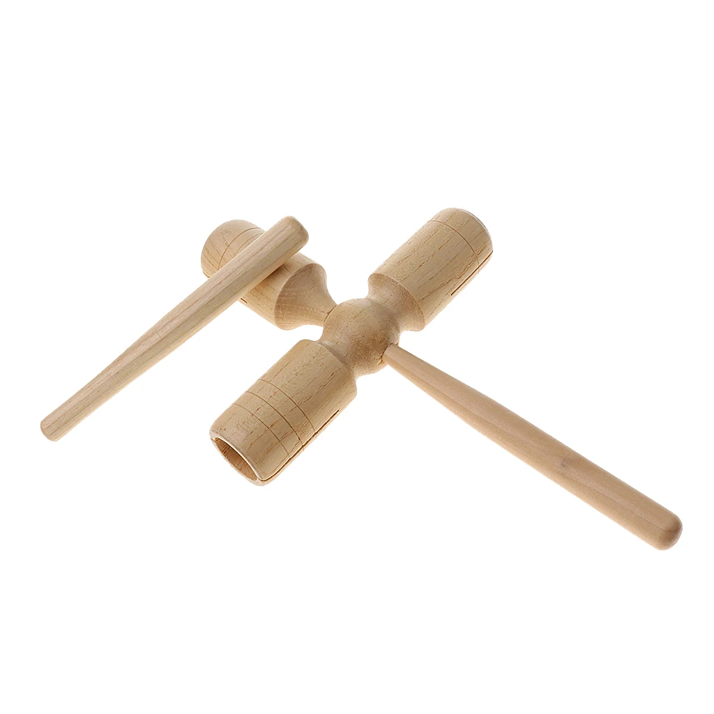 Wood Three Tone Block with Striker Beater Percussion Instrument Musical Toy Gift for Kids