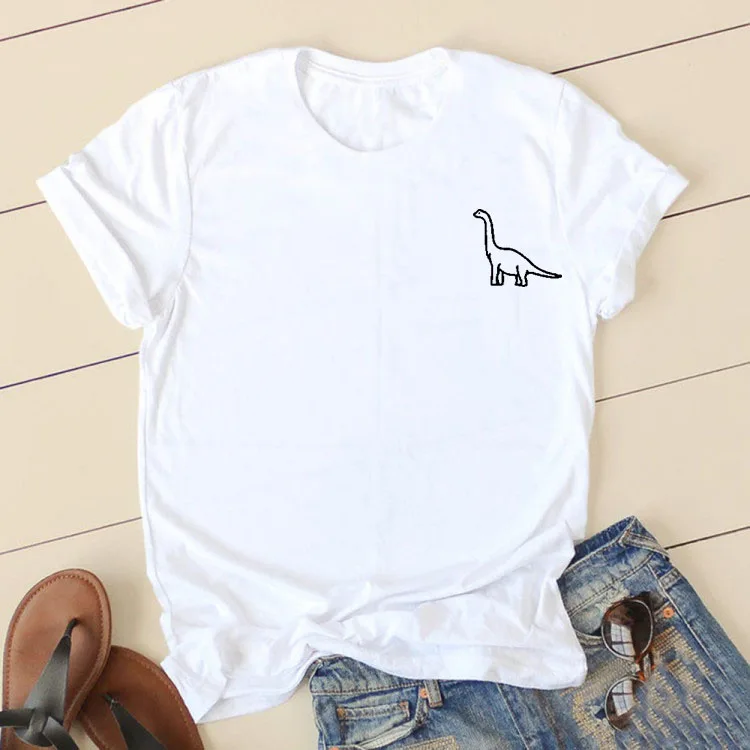 Стильная футболка с динозавром для женщин летняя круглым вырезом Женская