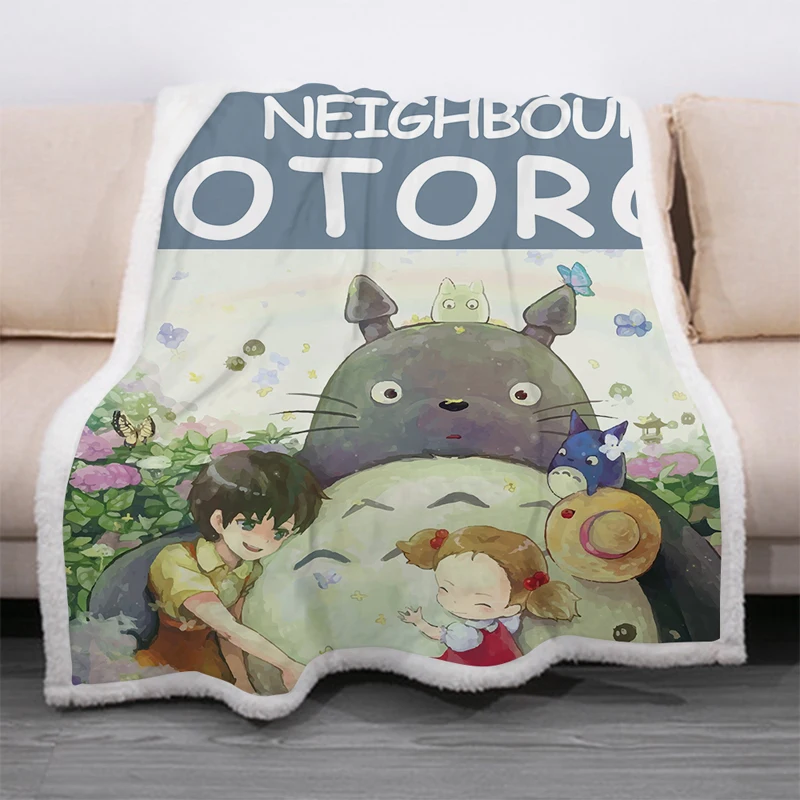 Мультяшное одеяло Totoro с забавными персонажами 3D принтом Sherpa на кровати домашний