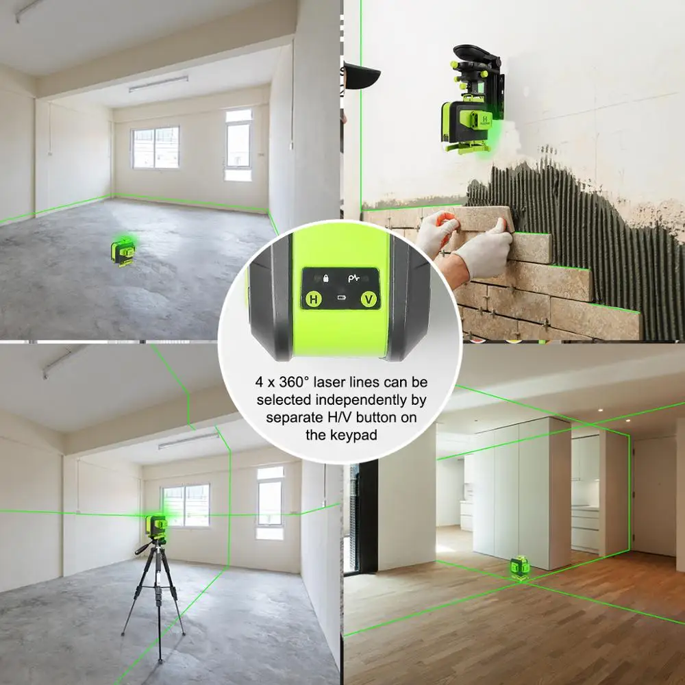 US $163.19 Huepar 16 Lines 4D Cross Laser Level green line SelfLeveling 360 Horizontal amp Vertical Green Beam laser with Remote Control