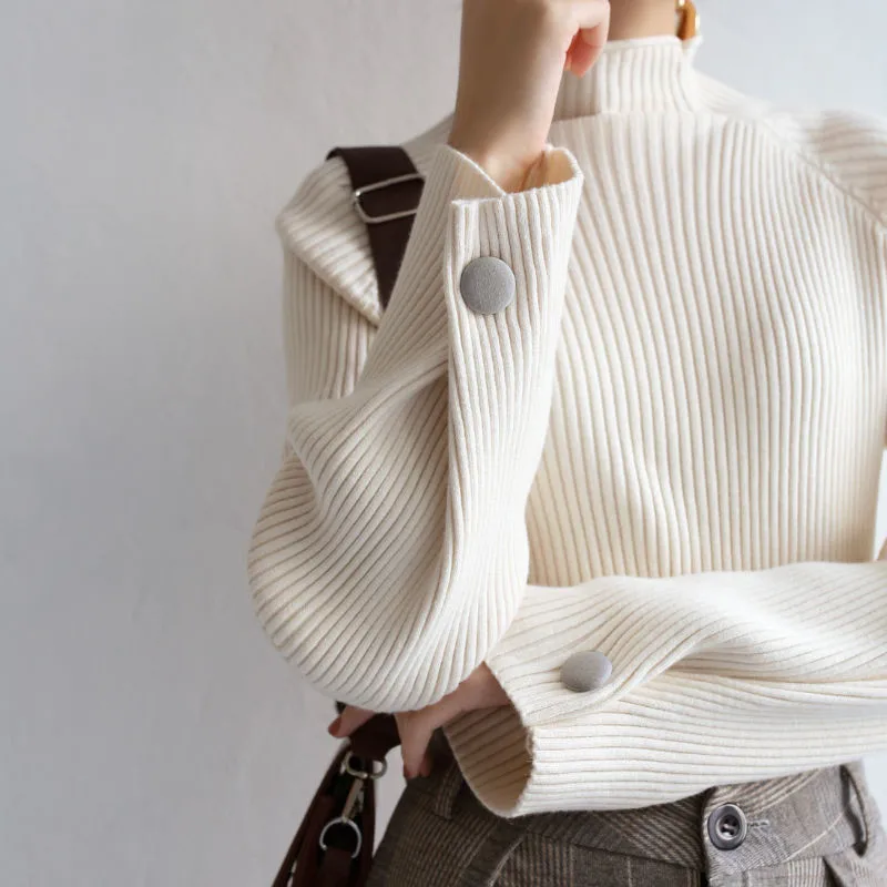 

Women Sweater Autumn Spring Simple Bottoming Shirt Half Turtleneck Casual Kintted Sweater White Pullover Femme Plus Size jumper
