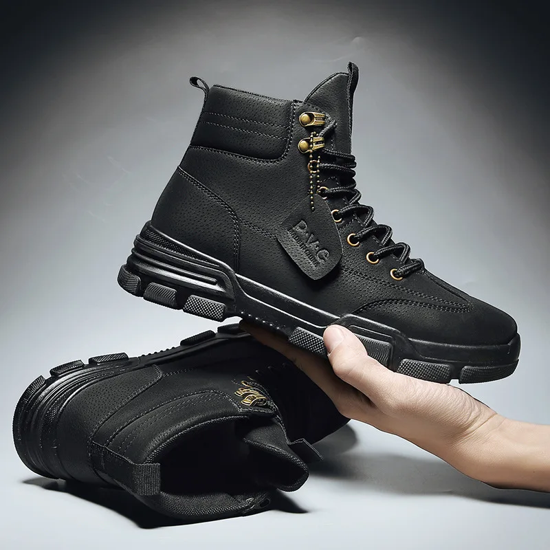 Men Boots Breathable Leather Mesh High Top Casual Boots Desert Work Shoes Mens SWAT Ankle Bootsdr5