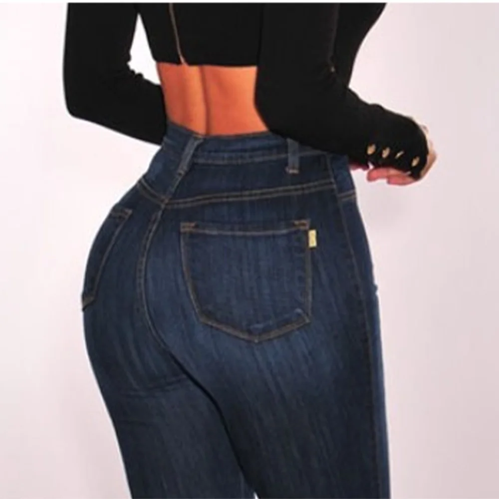 High Waist Jeans Women Slim Stretch Sexy Jeans Street Retro Clothing Oversized Mom Jeans Blue Washed Tight Pencil Pants