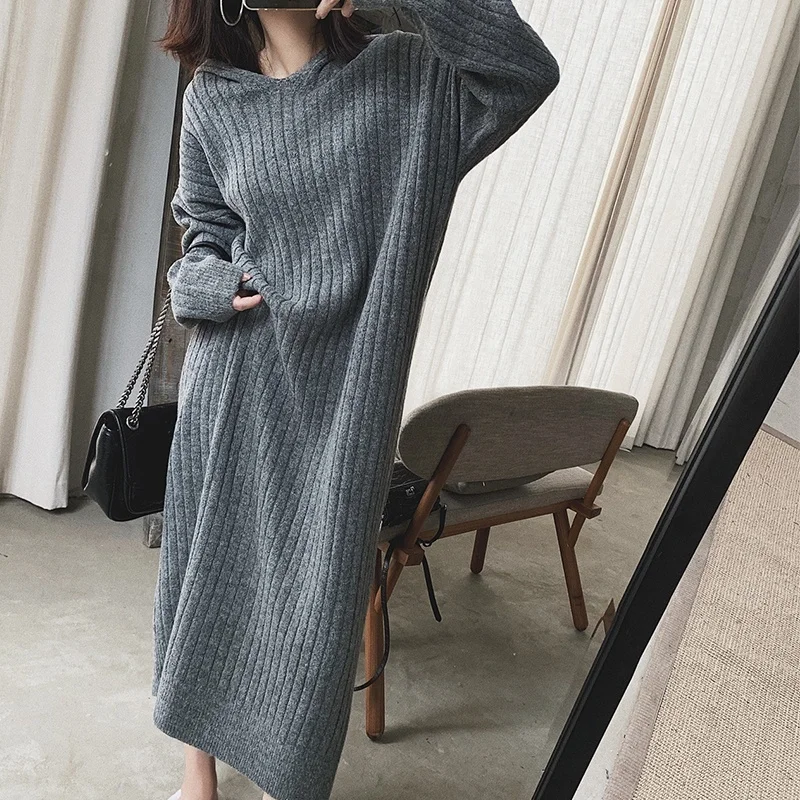 hooded knit dress