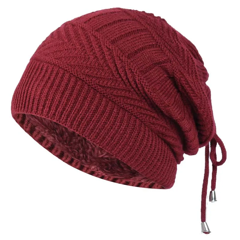 mens leather bomber hat New product autumn and winter multi-purpose pleated woolen hat, ladies outdoor plus cashmere knitted hat, warm hat, pullover hat sheepskin flying hat