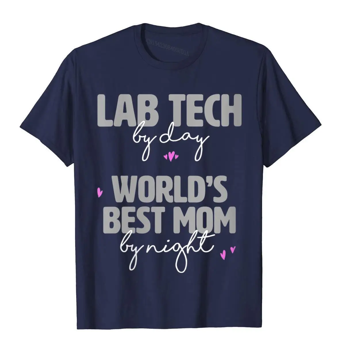 Womens Lab Tech By Day Mom By Night - Mother Mama Female Scientist V-Neck T-Shirt__B6623navy