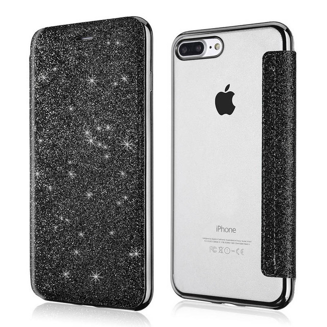 Glitter Leather Flip Wallet Case For iPhone 13 12 11 Pro XS Max XR X 7 8 Plus 6s Plus SE2020 Clear Bling Back TPU Case
