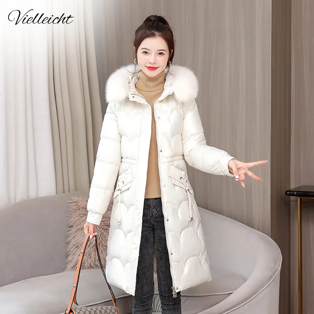 

Vielleicht 2022 New Long Parkas Solid Fur Hooded Casual Winter Jacket Women Thick Cotton Padded Jacket Winter Coat Women Clothes