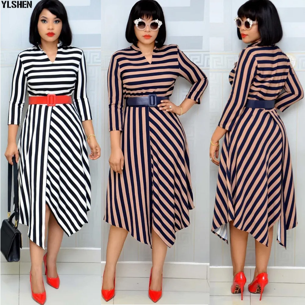 African Dresses For Women Stripe Africa Clothing Ankara Long Dress High Quality Length Fashion African Dress For Lady With Belt 28