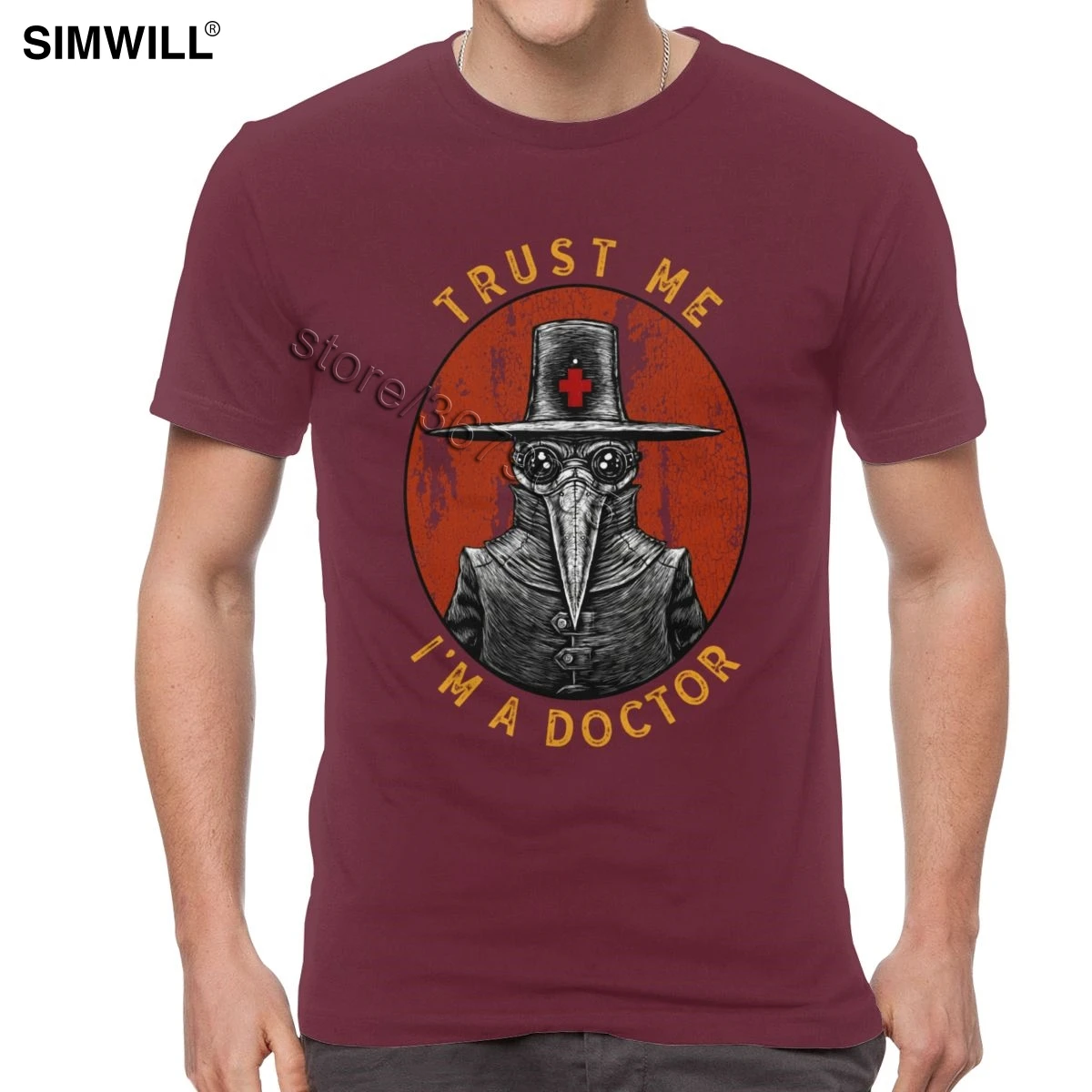 Humor Trust Me I'm A Doctor Футболка мужская хлопковая забавная Harajuku футболка короткий рукав Хэллоуин чума доктор футболки уличная одежда топы - Color: Burgundy