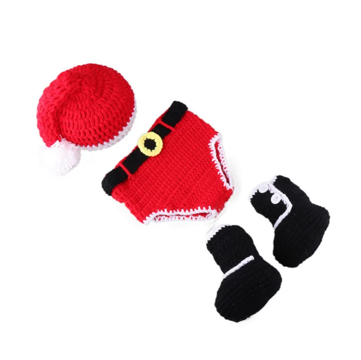 3pcs Hand-woven Newborn Christmas Costume Cute Baby Photography Props Christmas Hat Christmas Knit Baby Set - Цвет: 3pcs