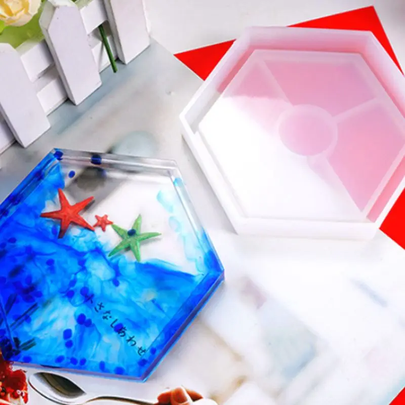 Silicone Resin Mold Set Square Round Hexagon Epoxy Mould with Measuring Cup Wood Stick DIY Coaster Home Decoration Accessories
