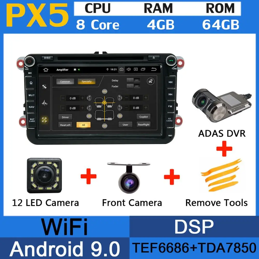 5 USB порт Восьмиядерный Android 9,0 автомобильный DVD gps радио плеер для VW Passat B6 B7 Jetta Caddy Tiguan Golf Polo Skoda Yeti превосходный автомобиль - Цвет: PX5-Adas