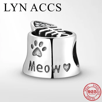 

Fashion 925 Sterling Silver Loving cat food Fish bone & cat paw print Beads Charm Fine Jewelry fit Original Pandora Bracelet DIY