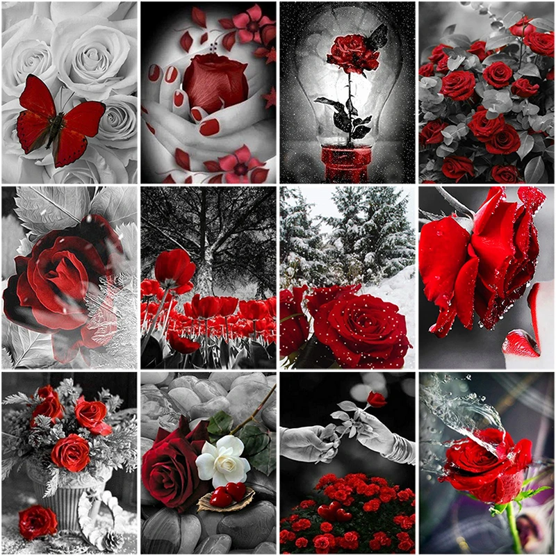 

DIY 5D Diamond Painting Flower Rose Cross Stitch Full Round Drill Diamond Embroidery Floral Rhinestone Mosaic Wall Decor