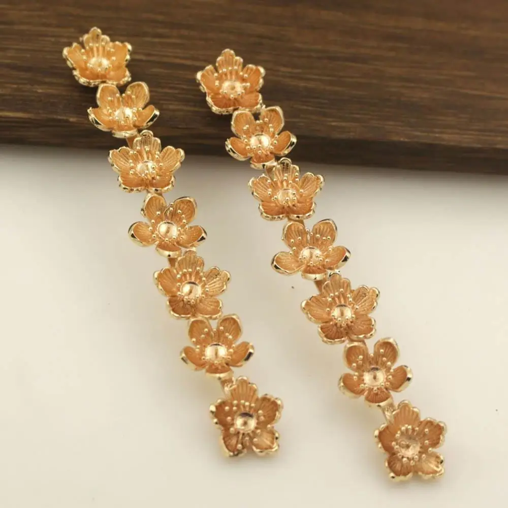 

5pcs Long 7 Flower Charms Stamens Half Hole Pearl Caps Quality Metal Gold Silver Color DIY Stuffs Bride Hair Jewelry Accessories