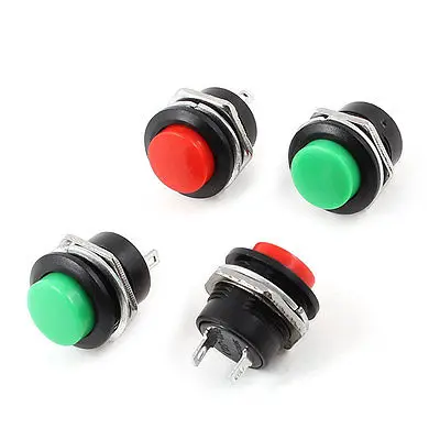 

4Pcs AC125V 3A AC250V 1.5A Green Red Head Momentary Pushbutton Switch SPST