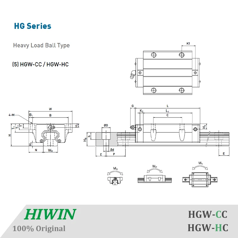 HIWIN HGW20 Linear Guide Rail and Blocks Carriage 300 350 400 450 500 550 600mm Linear Guideways HGR20 for CNC Machine Center