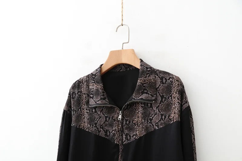 

19xd11-1647 2018 Autumn New Style Casual Wind WOMEN'S Dress Snakeskin Joint Zipper Jacket