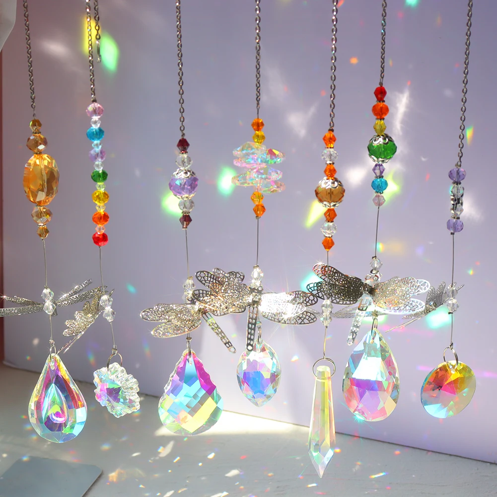 Crystal Windchimes Sun Catchers Dragonfly Butterfly Hanging Pendant Dream Catcher Wind Chimes for Home Garden Window Chandelier sun catcher,crystal pendant,sun catchers,window ornament