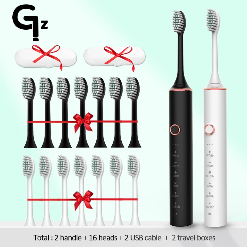 GeZhou Electric Toothbrush Sonic Toothbrush Rechargeable IPX7 Waterproof  6 Mode Travel Toothbrush with 8 Brush Head best gift