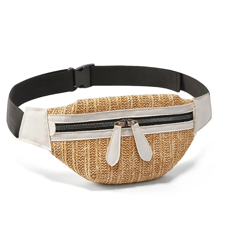 

Summer Fashion Beach Waist Bag Women Straw Weave Zipper Belt Wallet Breif Design Fanny Pack Phone Bum Bags Ladies Belt Bag