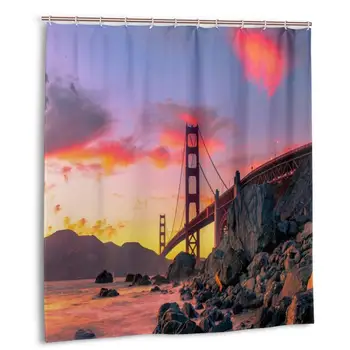 

Golden Gate Bridge Shower Curtain with Hooks bathroom Waterproof Polyester Fabric