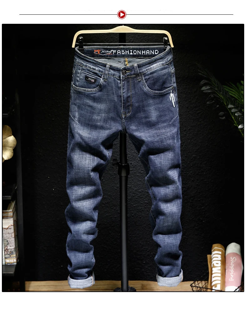 2021 New Spring Summer Men's Cotton Jeans Men Stretch Casual Skinny Denim Jean Soft Vintage blue Streetwear Brand Pant Trousers