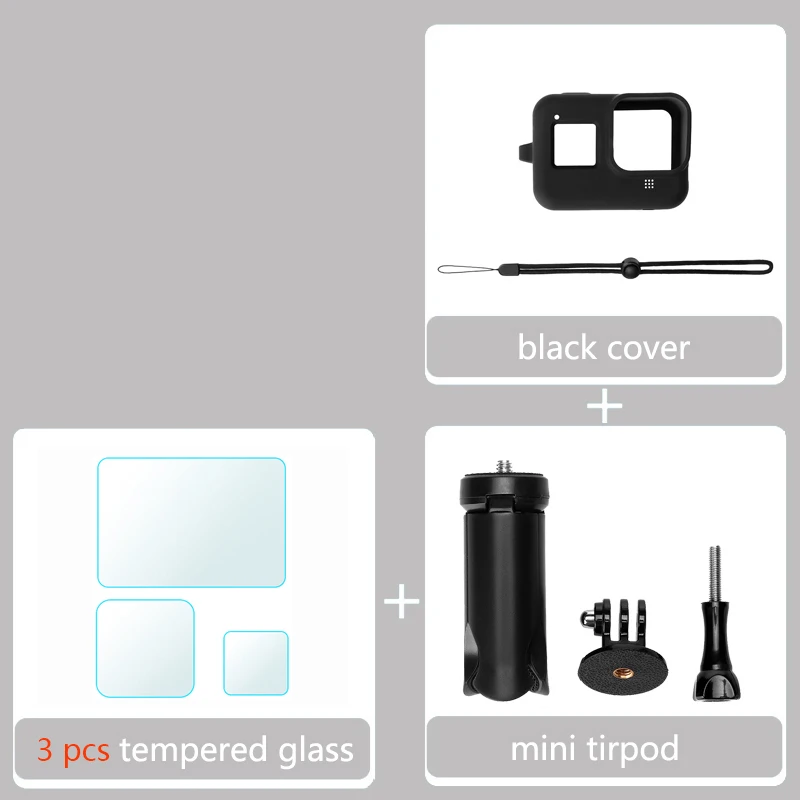 option 8 Набор аксессуаров для Gopro Hero 8, сумка для хранения, силиконовый чехол, палка для селфи для Gopro Hero 8, черная защита экрана, полный набор - Цвет: option 8