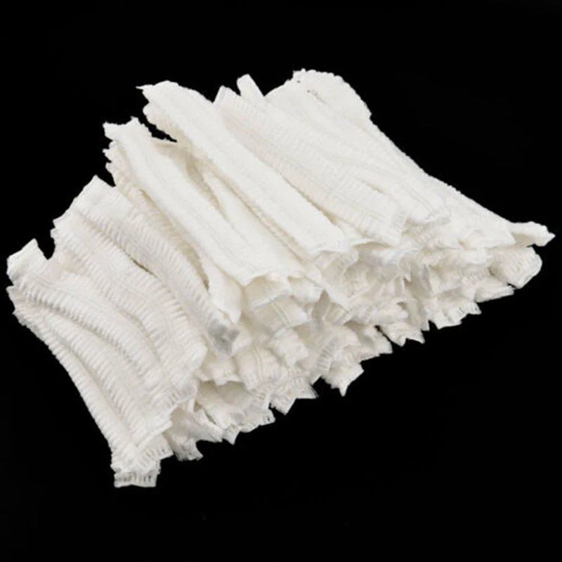 100Pieces Disposable Hair Shower Cap Non-woven Bath Caps Hair Cap Pleated Anti Dust Bouffant Cap Bathroom Accessories