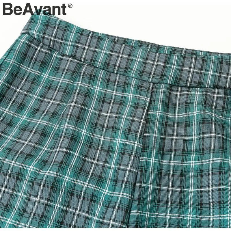 BeAvant, винтажные клетчатые расклешенные брюки для женщин, с высокой талией, на молнии, тонкие женские брюки, Осень-зима, уличная одежда, женские штаны, низ