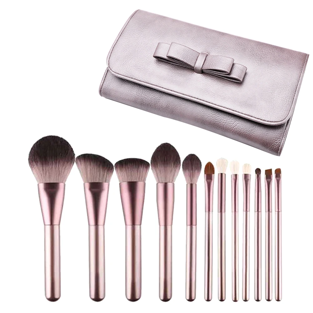 12pcs Multifunctional Portable Powder Synthetic Fiber Makeup Brush Set DIY Lip Travel Wood Handle Cosmetic Tools Blush With Bag |