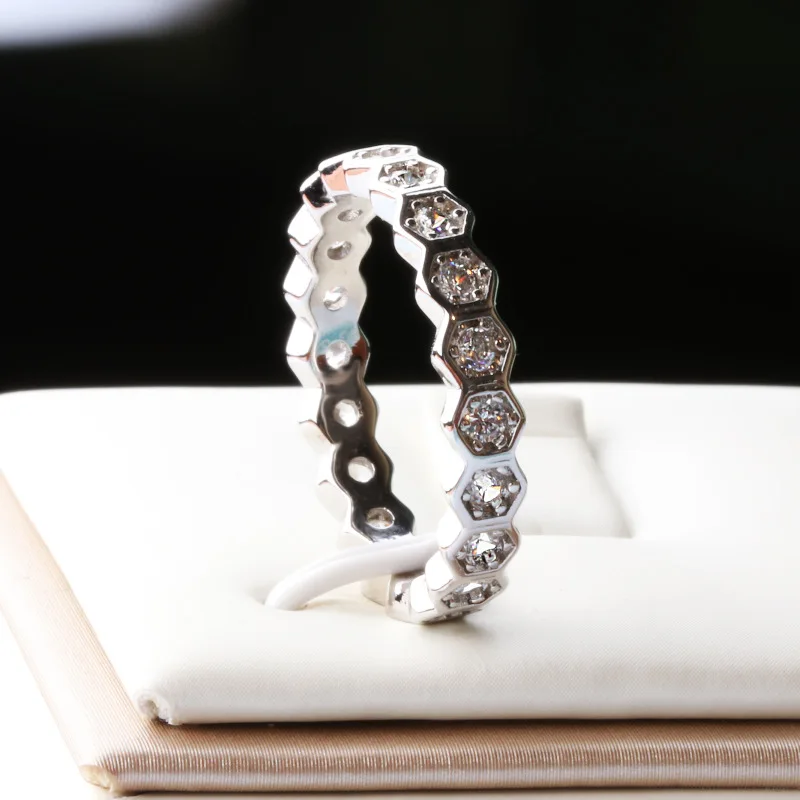 

NPKDS Cute Honeycomb 925 Silver Rings for Women Exquisite Zircon Stone Stackable Tail Ring S925 Silver Wedding Party Rings