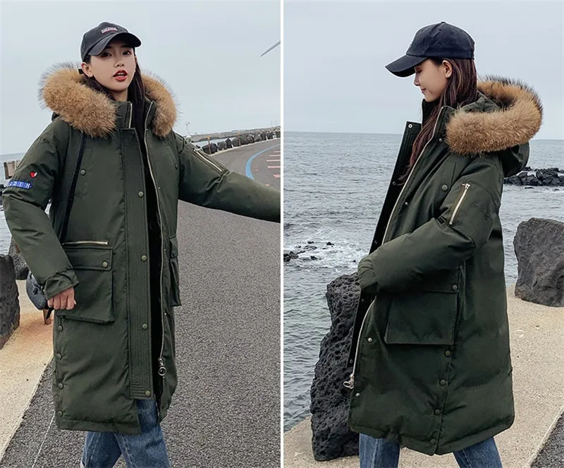 Winter Jacket Coat Plus size Women Fashion Fur collar Hooded Down cotton Jackets Women's long Warm Cotton Jackets Parkas F906