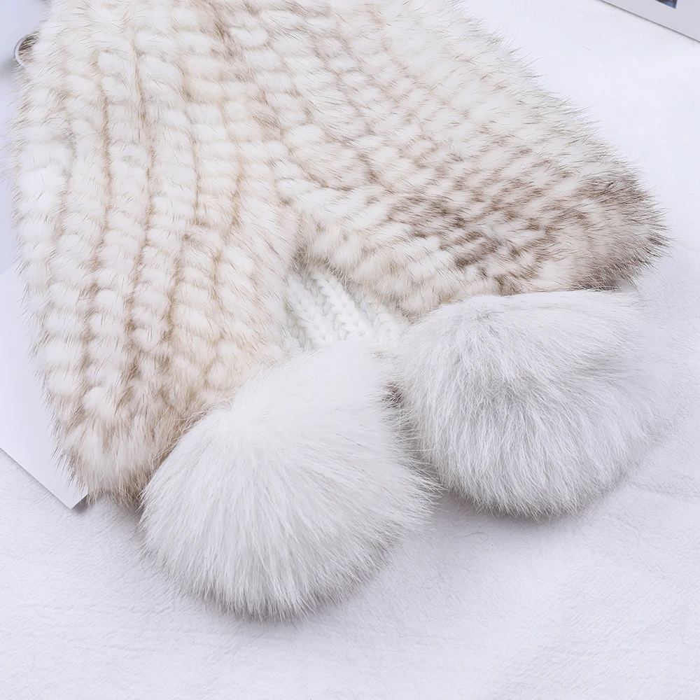 Женская меховая шапка ушанка вязаная из натурального меха норки в русском стиле