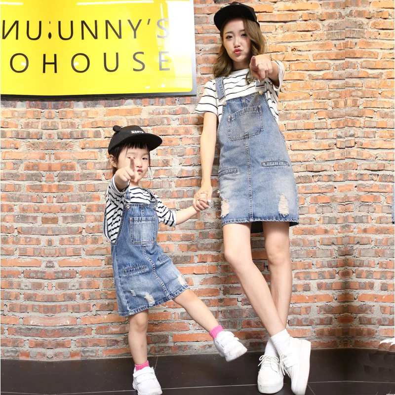 

Parent-child Matching Outfit Summer Wear 2018 New Style Korean-style Mother-daughter Matching Outfit Cowboy One Piece Suspender